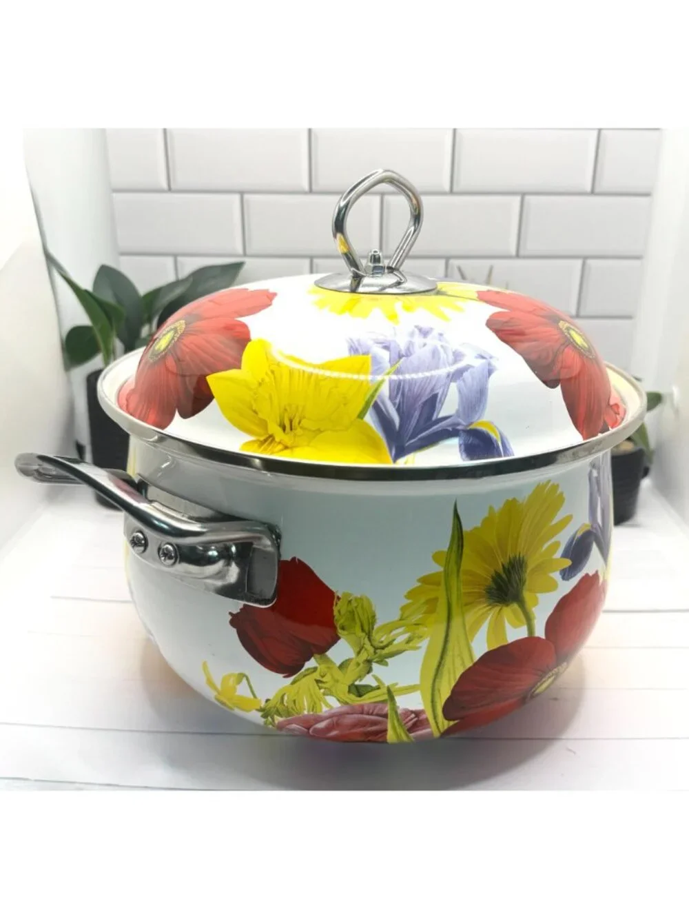 The Pioneer Woman Retired Enameled Steel 4 Qt Dutch Oven With Lid Floral Garden